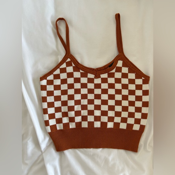 Say What? Tops - Say What Brown and White Checkered Knit Crop Top